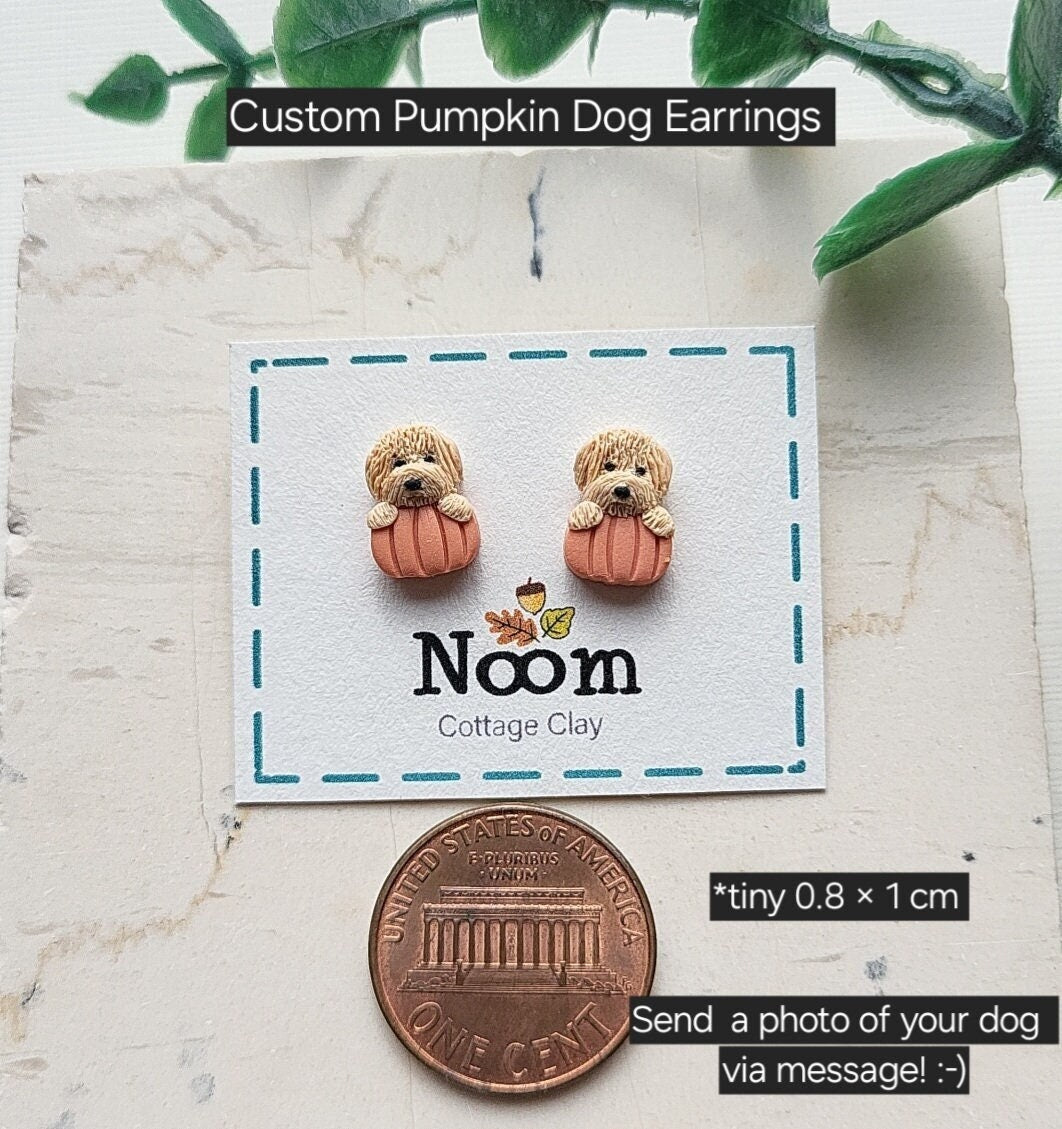 custom dog earrings on pumpkin