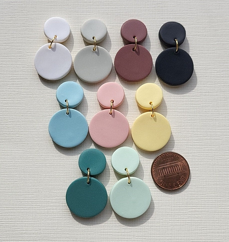 minimalist circle clay earrings in pastel colors and neutral colors