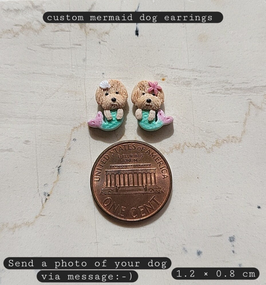 Custom Mermaid Dog Earrings • Cute Personalised Dog Gifts Under 30 • Pet Jewellery