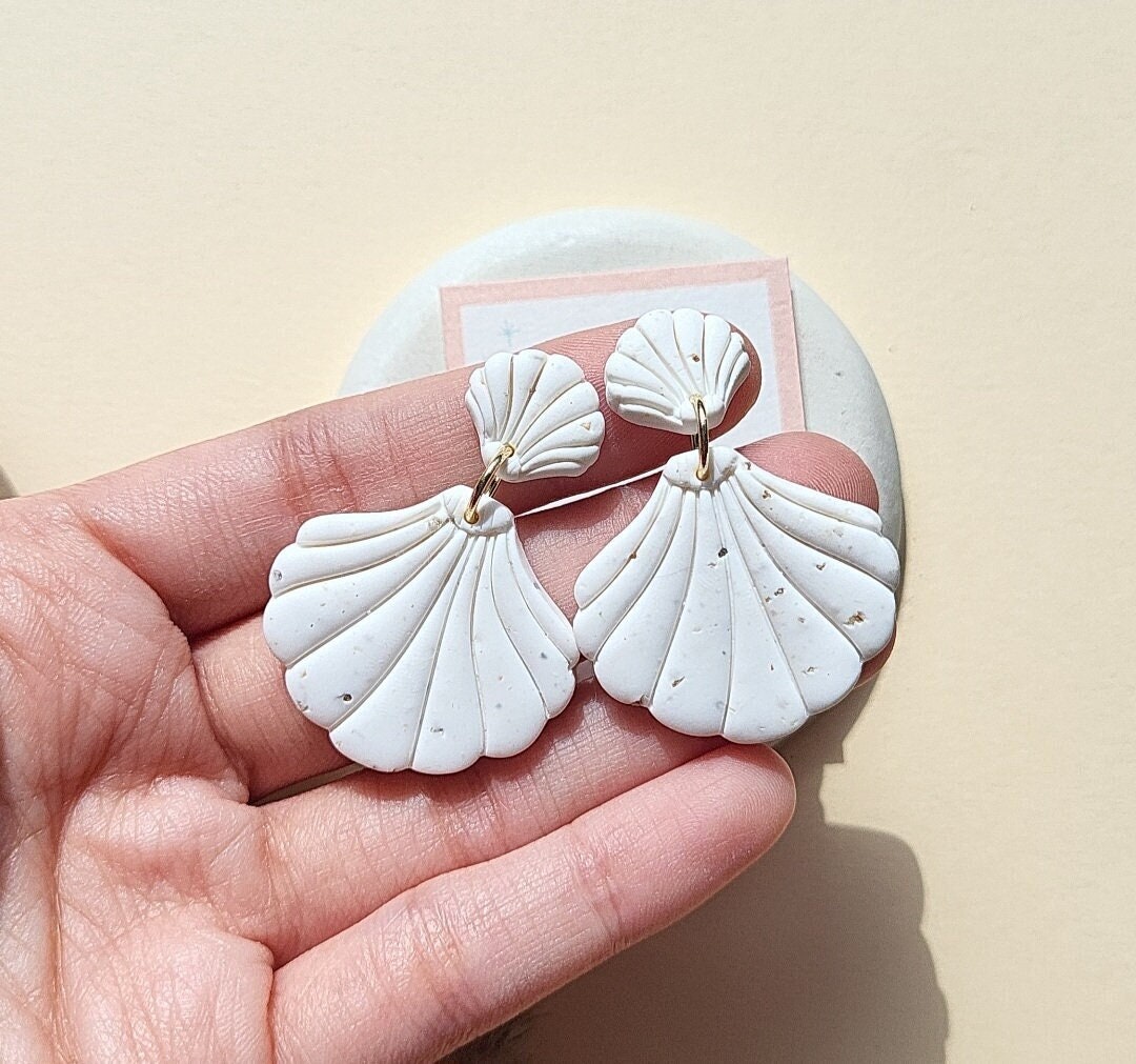 Minimalist White Shell Earrings | Trendy Polymer Clay Earrings | Elegant Bridesmaid Earrings | Wedding Jewelry