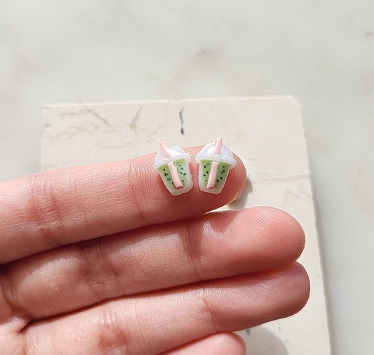 green tea bubble tea earrings