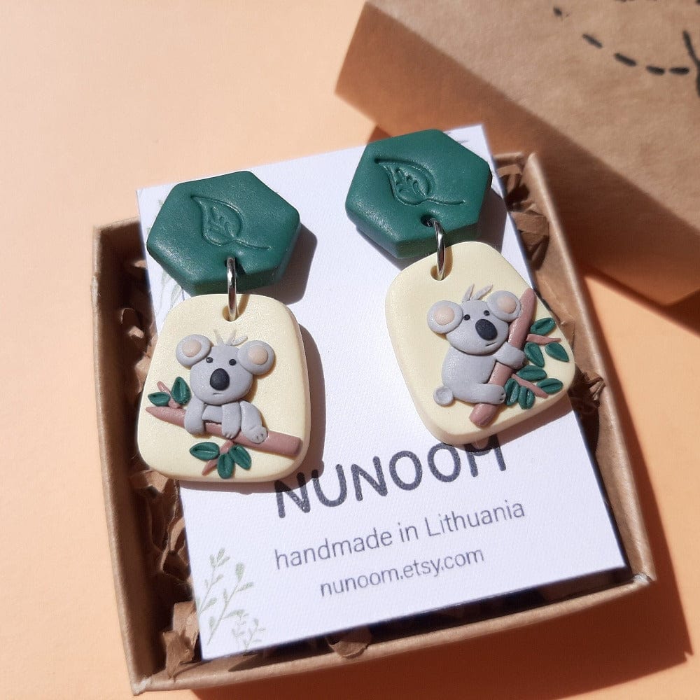 Cute Koala Earrings • Wildlife Polymer Clay Jewelry