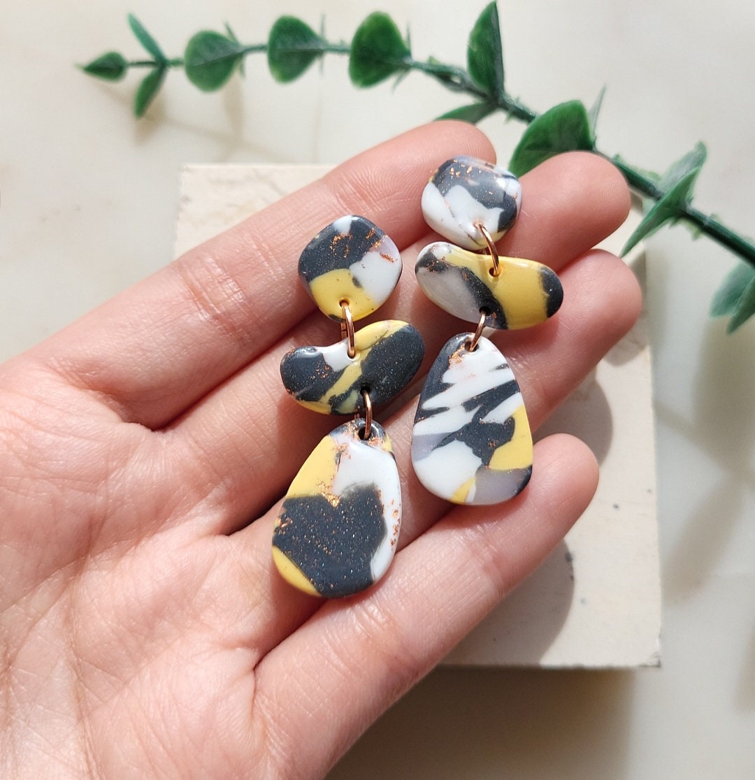 Marble Earrings Resin Coated • Polymer Clay Earrings • Statement Jewelry • Modern • Gift For Women