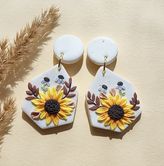 Sunflower polymer clay earrings 