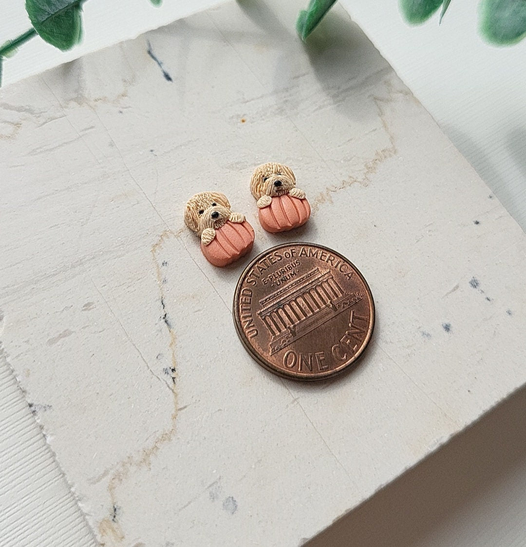 Tiny Pumpkin Maltipoo Dog Stud Earrings • Custom Dog Earrings On Pumpkin • Gifts For Dog Owner