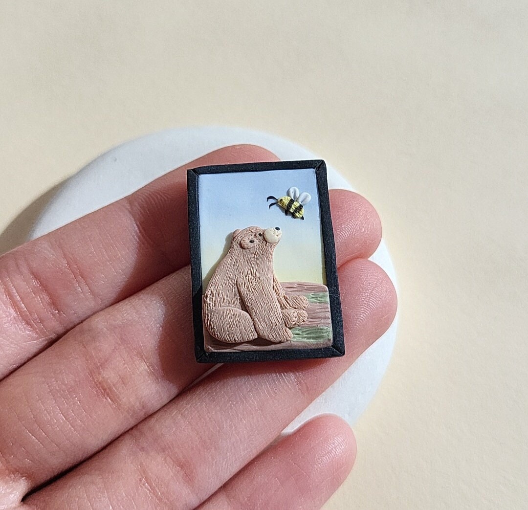 Grizzly Bear Brooch • Cute Brown Bear Gift • Polymer Clay Brooch • Gifts Under 30