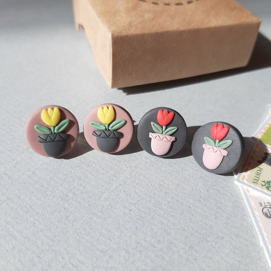 Tulip Flower Stud Earrings • Polymer Clay Jewelry