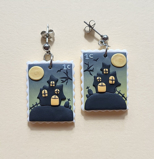 Halloween Castle Earrings Haunted House Earrings Spooky Clay Earrings Handmade Polymer Clay Earrings