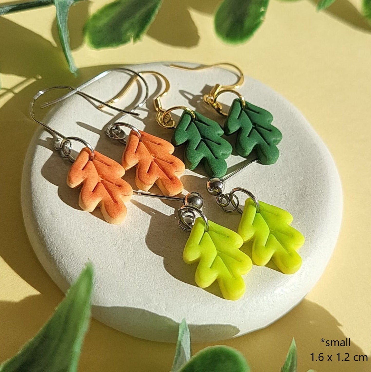 autumn oak leaf polymer clay earrings