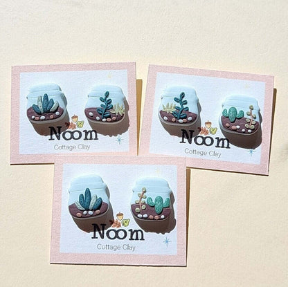 Mini pendientes de terrario, bonitos pendientes de plantas, jardín en miniatura en botella, regalo para amantes de las plantas, joyas de arcilla polimérica
