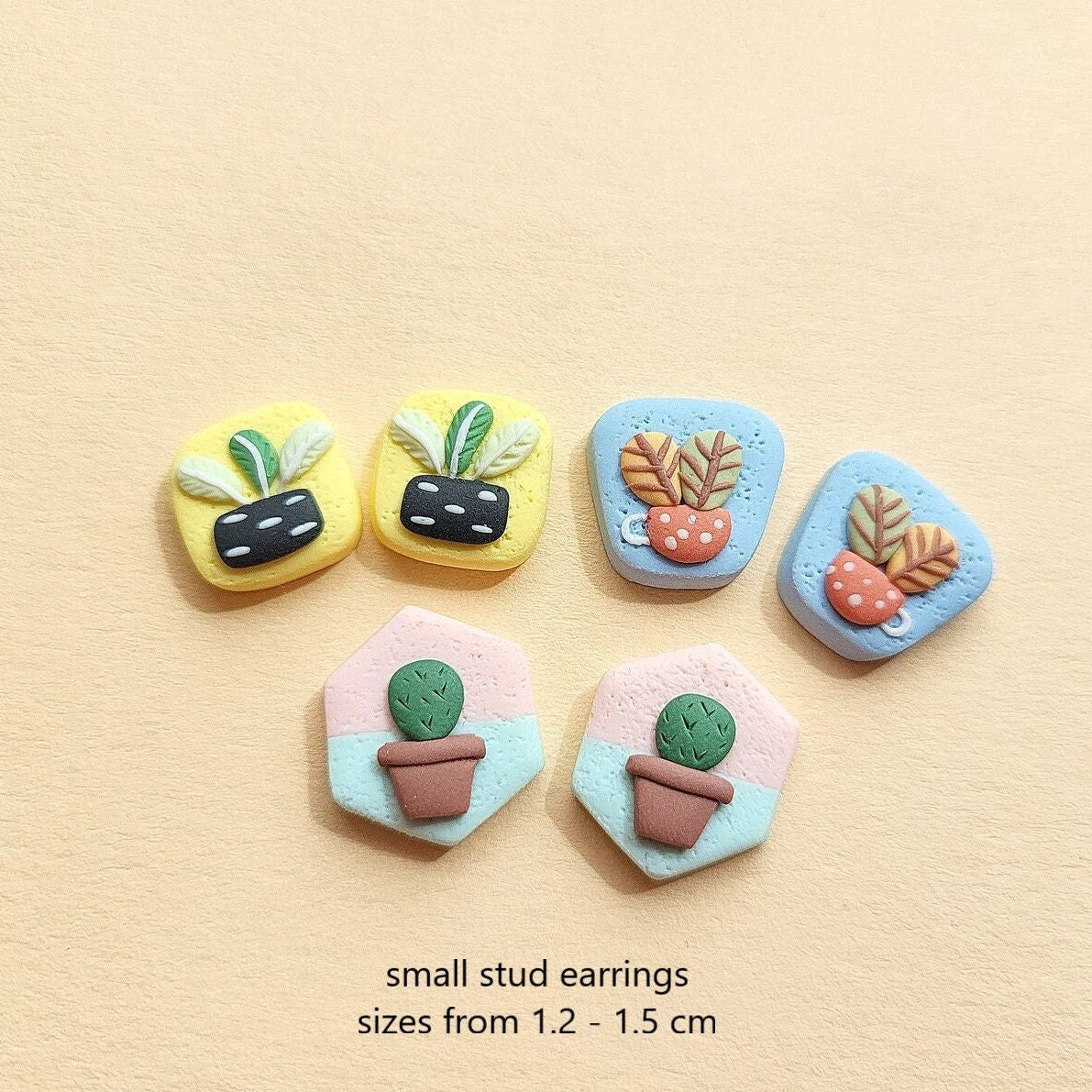 Plant Stud Earrings • Botanical Earrings • Clay Earrings • Cactus • Handmade Jewelry • Plant Lover Gift