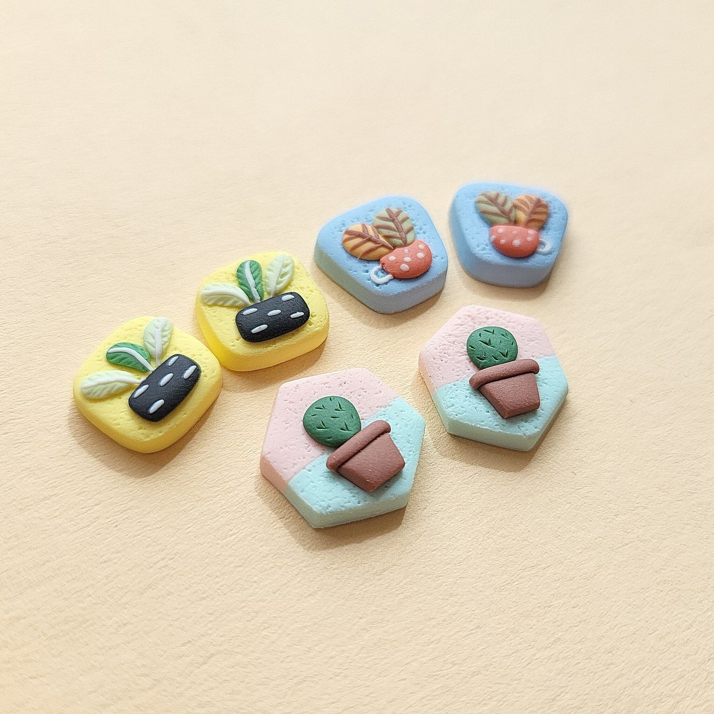 Plant Stud Earrings • Botanical Earrings • Clay Earrings • Cactus • Handmade Jewelry • Plant Lover Gift