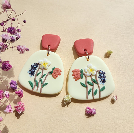 Flower Clay Earrings, Spring, Handmade Jewelry, Gift For Her, Botanical Jewellery, Dainty, Delicate