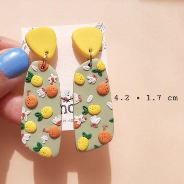 Pendientes de limón, pendientes de naranja, linda pinza para el cabello con forma de fruta, joyería de arcilla polimérica, primavera, verano