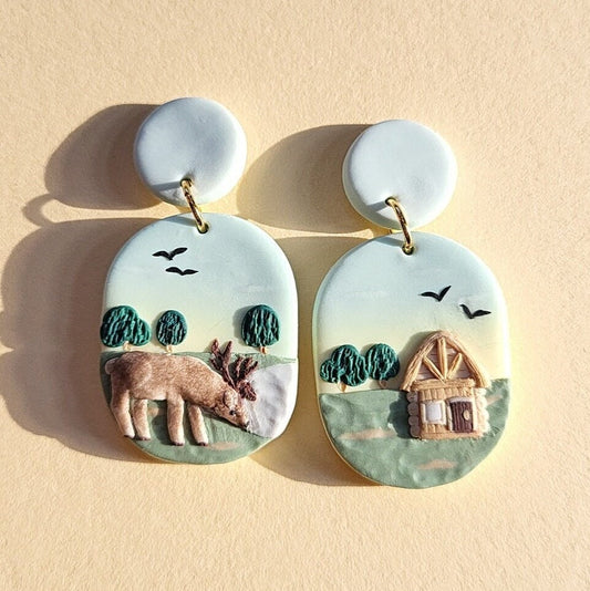 reindeer polymer clay earrings