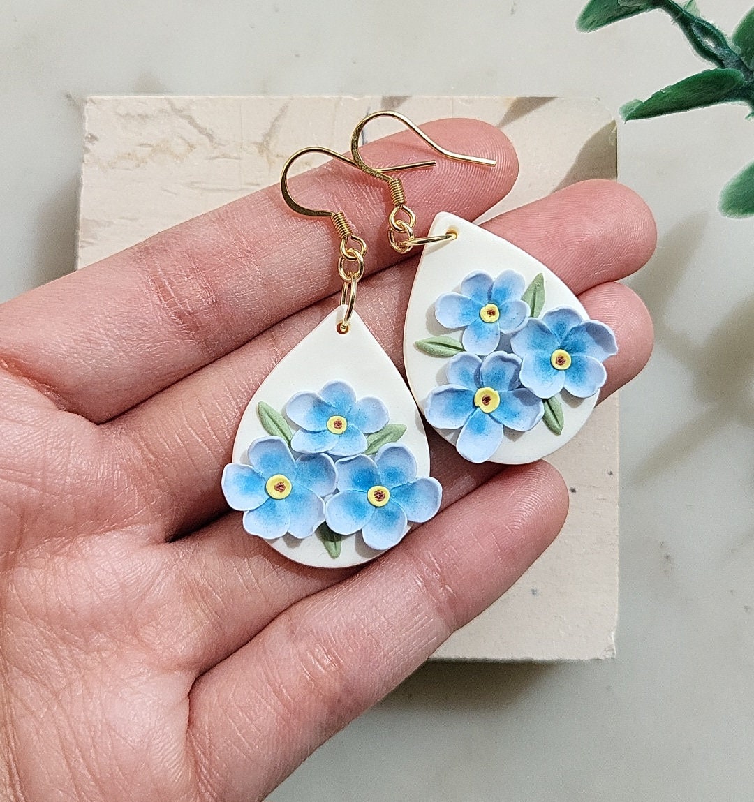 Forget Me Not Earrings • Blue Flower Earrings • Floral Drop Earrings • Clay Earrings • Handmade Jewelry • Dainty • Mother's Day Gift