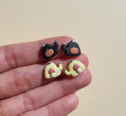 Tea Kettle Stud Earrings • Mushroom Earrings • Pumpkin • Cottagecore Jewelry • Polymer Clay • Tea Party Gift For Women