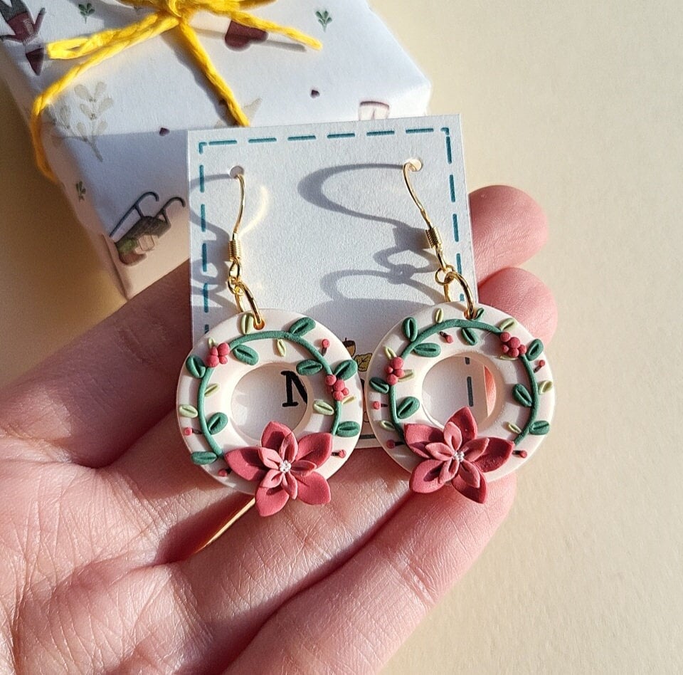 Christmas wreath earrings