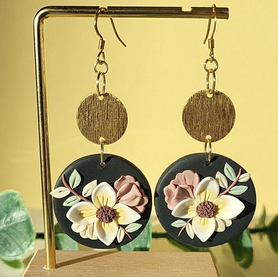 Long Drop Flower Earrings • Floral Clay Earrings • Handmade Jewelry • Mother's Day Gift Under 30 • Boho