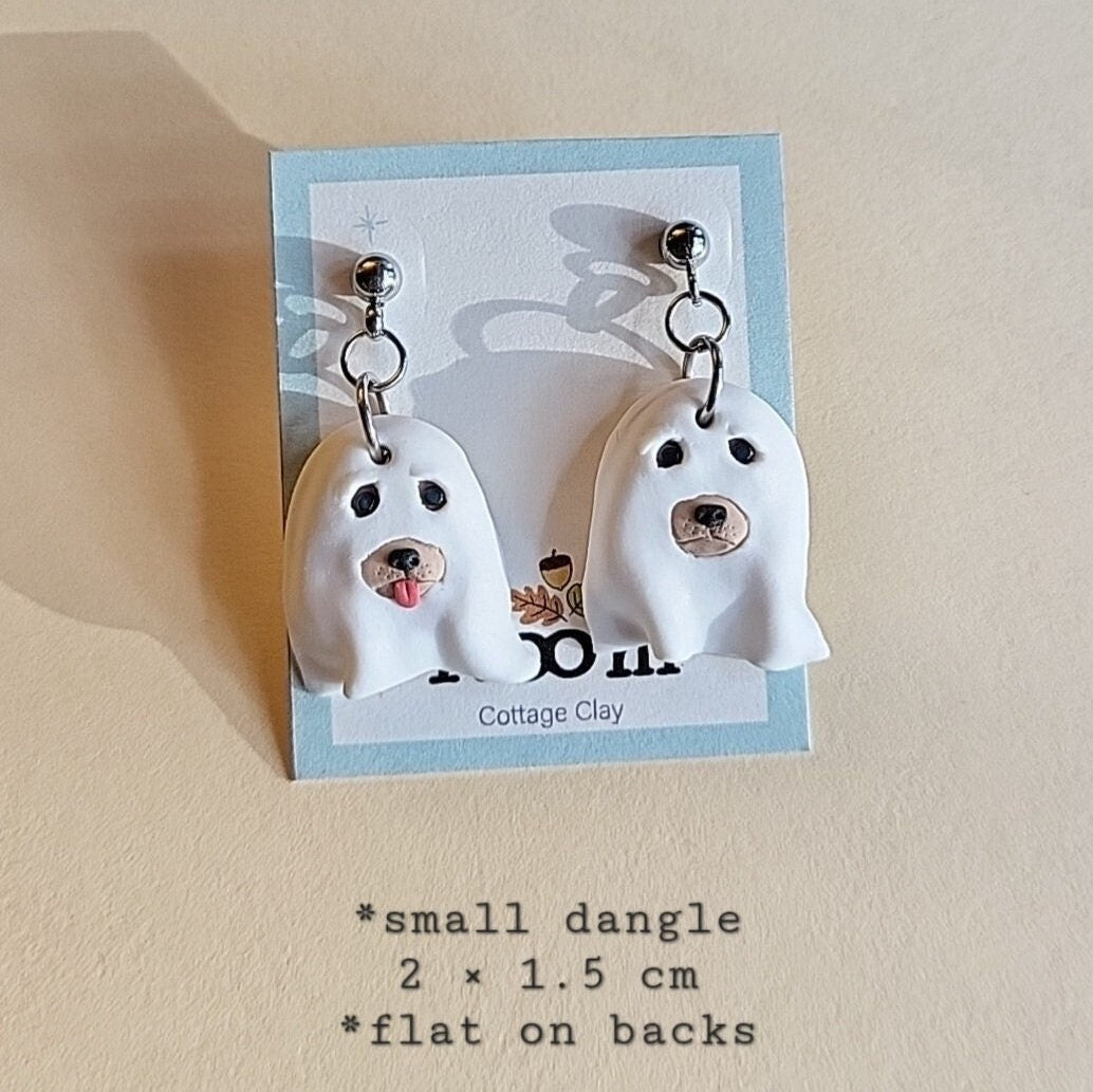 Funny Dog Ghost Earrings • Halloween Earrings  • Polymer Clay Jewelry • Gifts For Her