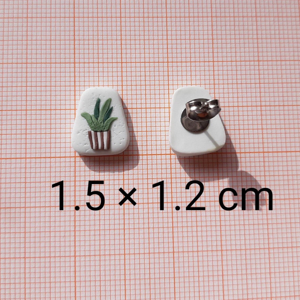 Aloe Vera Stud Earrings - Cute Polymer Clay Plant Jewelry