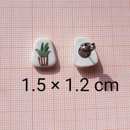 Aloe Vera Stud Earrings - Cute Polymer Clay Plant Jewelry