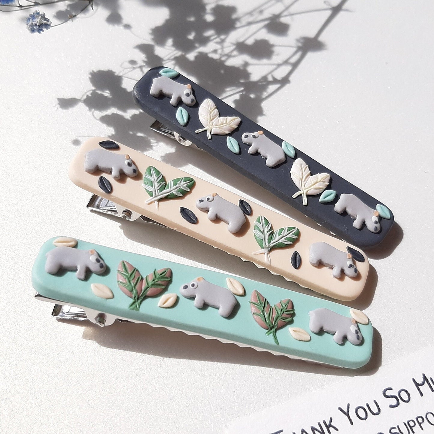 Hippo Hair Clip • Polymer Clay Barrette • Cute Hippo Gift Under 20