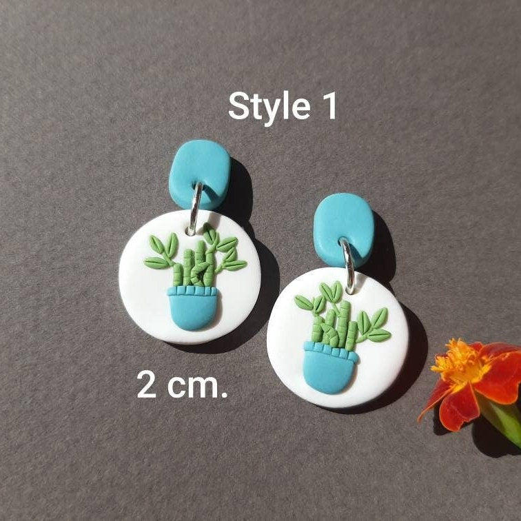 Lucky Bamboo Plant Earrings • Polymer Clay Jewelry • Plant Lover Gifts