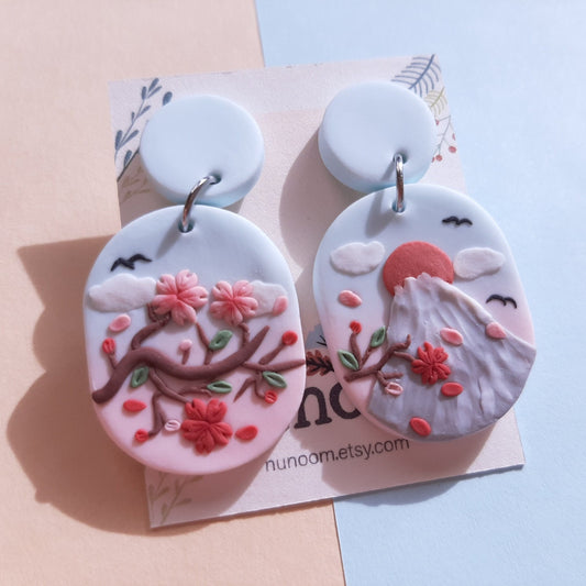 sakura Fuji mountain flower earrings