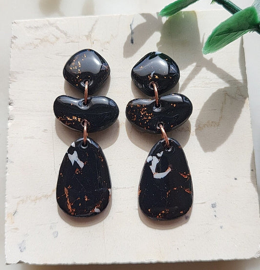 black marble polymer clay earrings resin coated