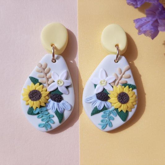 Sunflower Earrings • Polymer Clay Earrings • Handmade Jewelry • Boho Floral Style • Spring • Summer • Mother's Day Gift