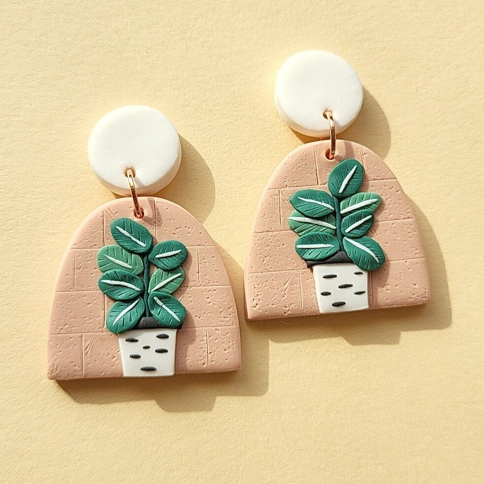 Ficus plant earrings