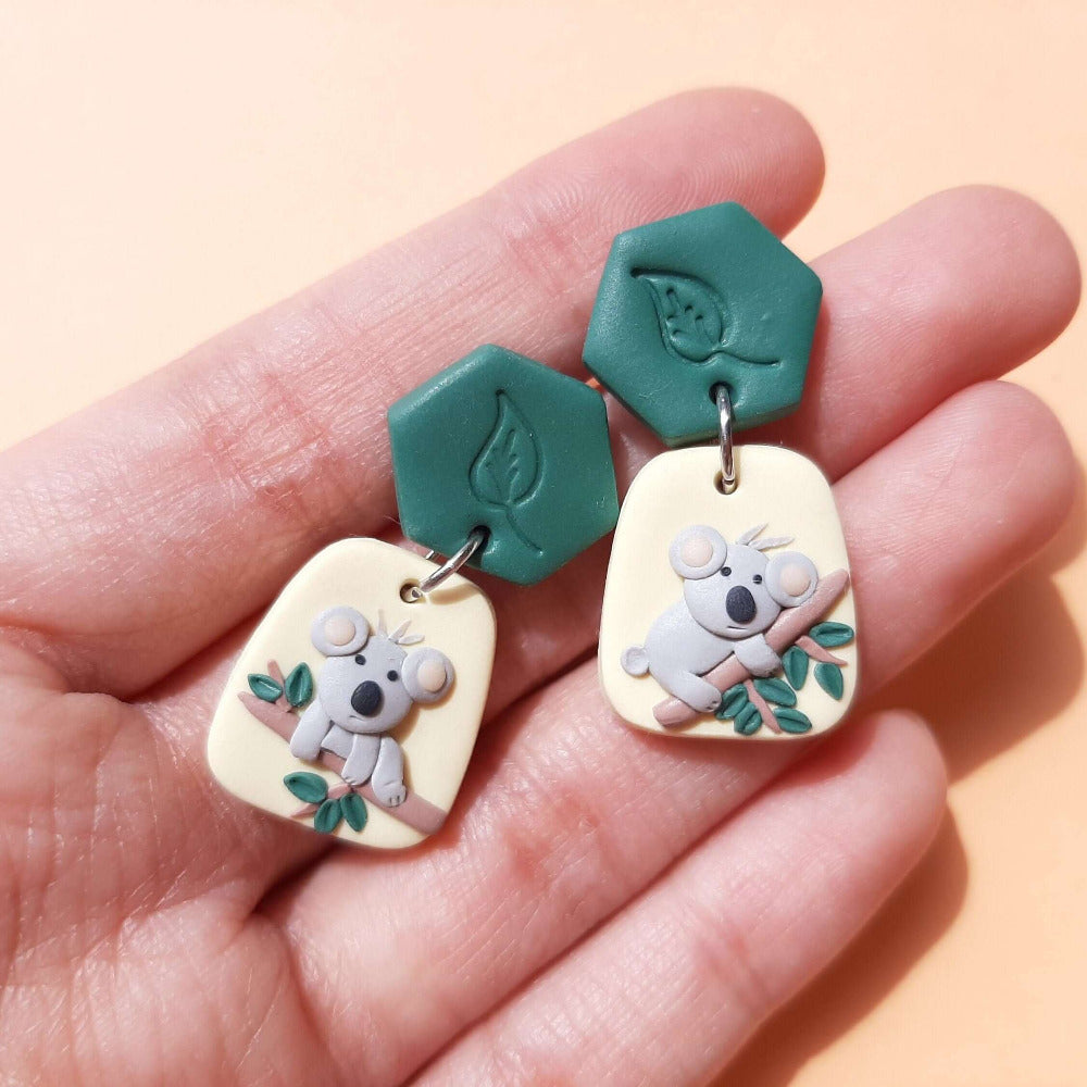 Cute Koala Earrings • Wildlife Polymer Clay Jewelry