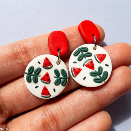 Wassermelonen-Ohrringe • Niedliche Frucht-Ohrringe • Schmuck aus Polymer Clay