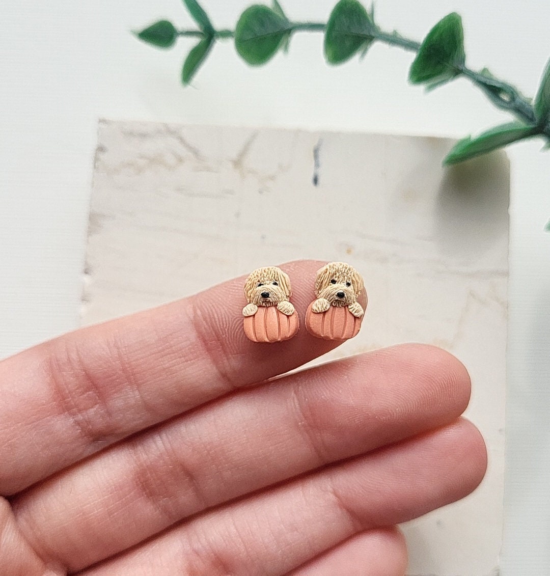 Tiny Maltipoo dog stud earrings