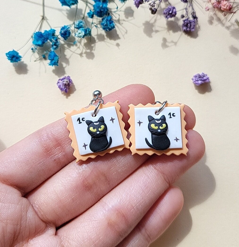 Spooky Black Cat Earrings • Cat Jewelry • Halloween Jewellery