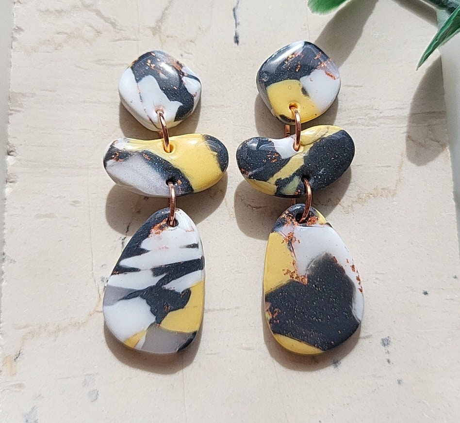 Marble Earrings Resin Coated • Polymer Clay Earrings • Statement Jewelry • Modern • Gift For Women