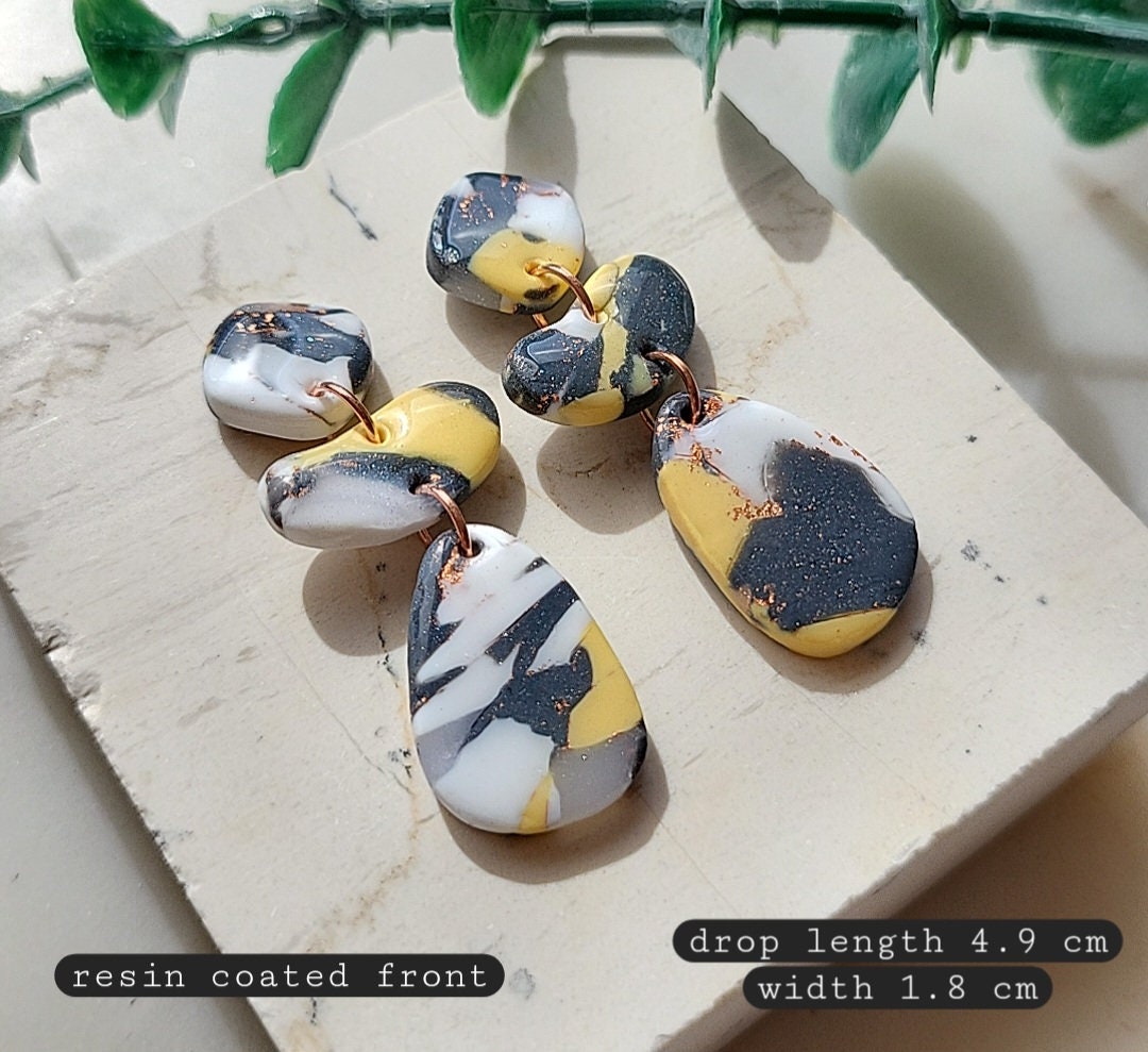 Marble Earrings Resin Coated • Polymer Clay Earrings • Statement Jewelry • Modern • Gift For Women