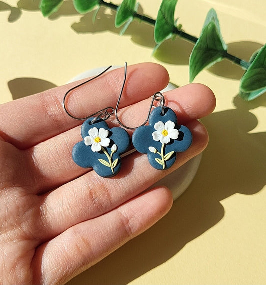 Small Flower Earrings • White Fairy Floral Earrings • Cottagecore • Spring • Polymer Clay • Handmade Jewelry • Gift For Her