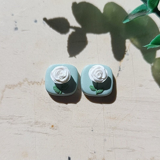 White Rose Stud Earrings • Clay Flower Earrings • Polymer Clay Jewelry • Spring • Summer • Cute Earrings • Gift For Her