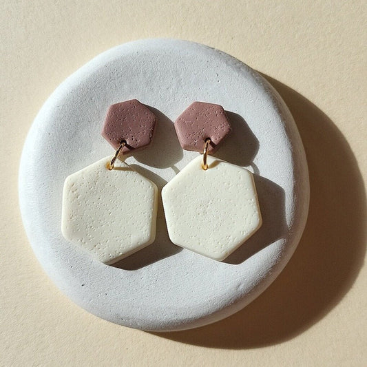 white hexagon earrings 