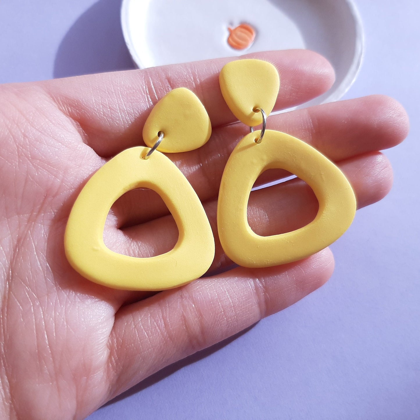 Minimalist Yellow Triangle Earrings, Polymer Clay Jewelry