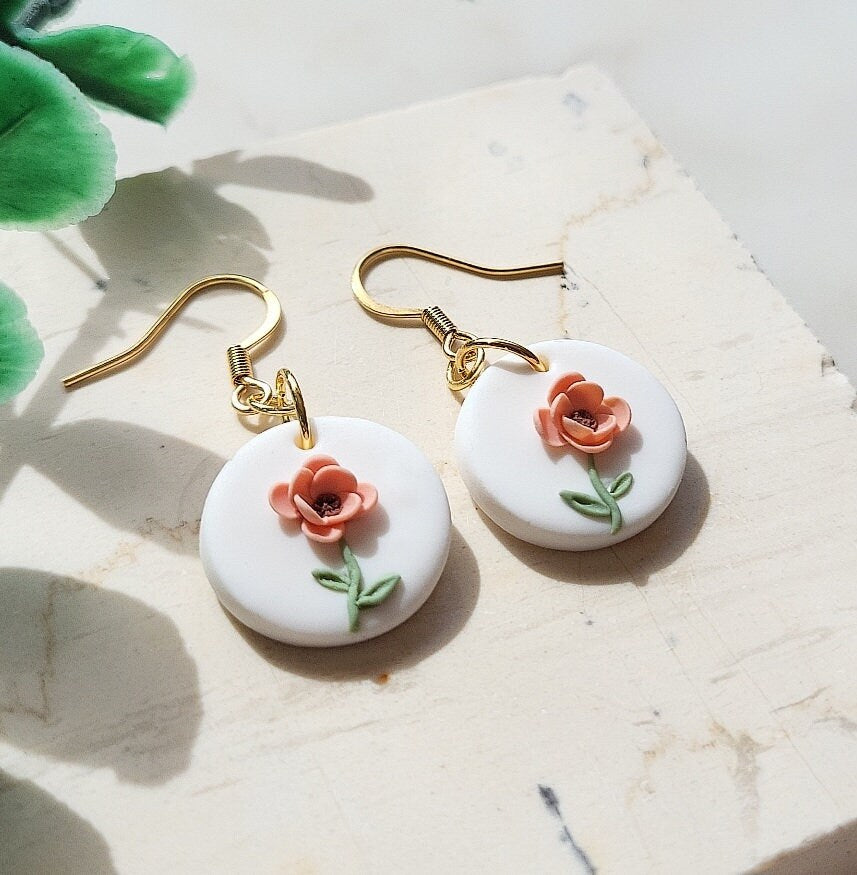 Spring Flower Earrings • Clay Flower Earrings • Small Dangle Earrings • Dainty • Statement Jewelry • Gifts Under 20 • Wedding Jewellery