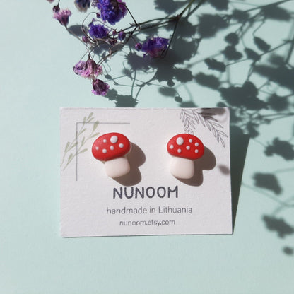 Tiny Mushroom Stud Earrings - Cottagecore Jewelry Gift For Women