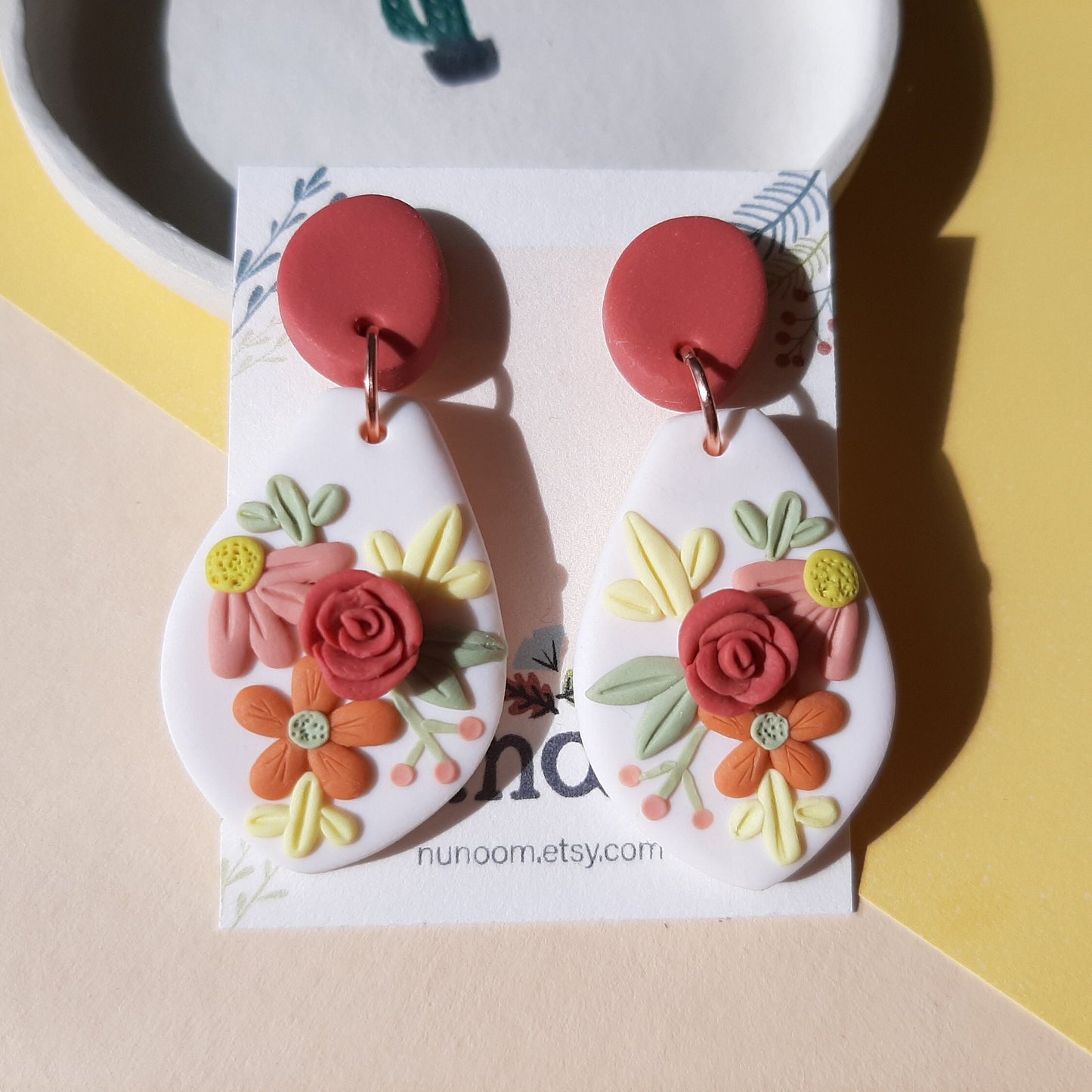 Red Rose Earrings | Flower Polymer Clay Jewelry