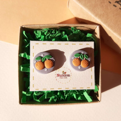 Orange Ohrstecker, handgefertigter Fruchtschmuck, Ohrstecker aus Polymer Clay, hübsch und niedlich