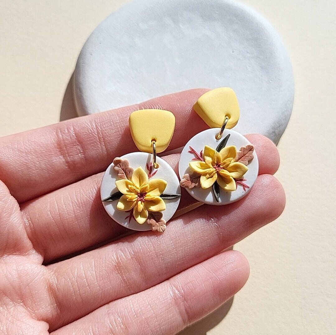 Cute Flower Earrings, Polymer Clay Earrings, Statement Jewelry, Gift For Mom