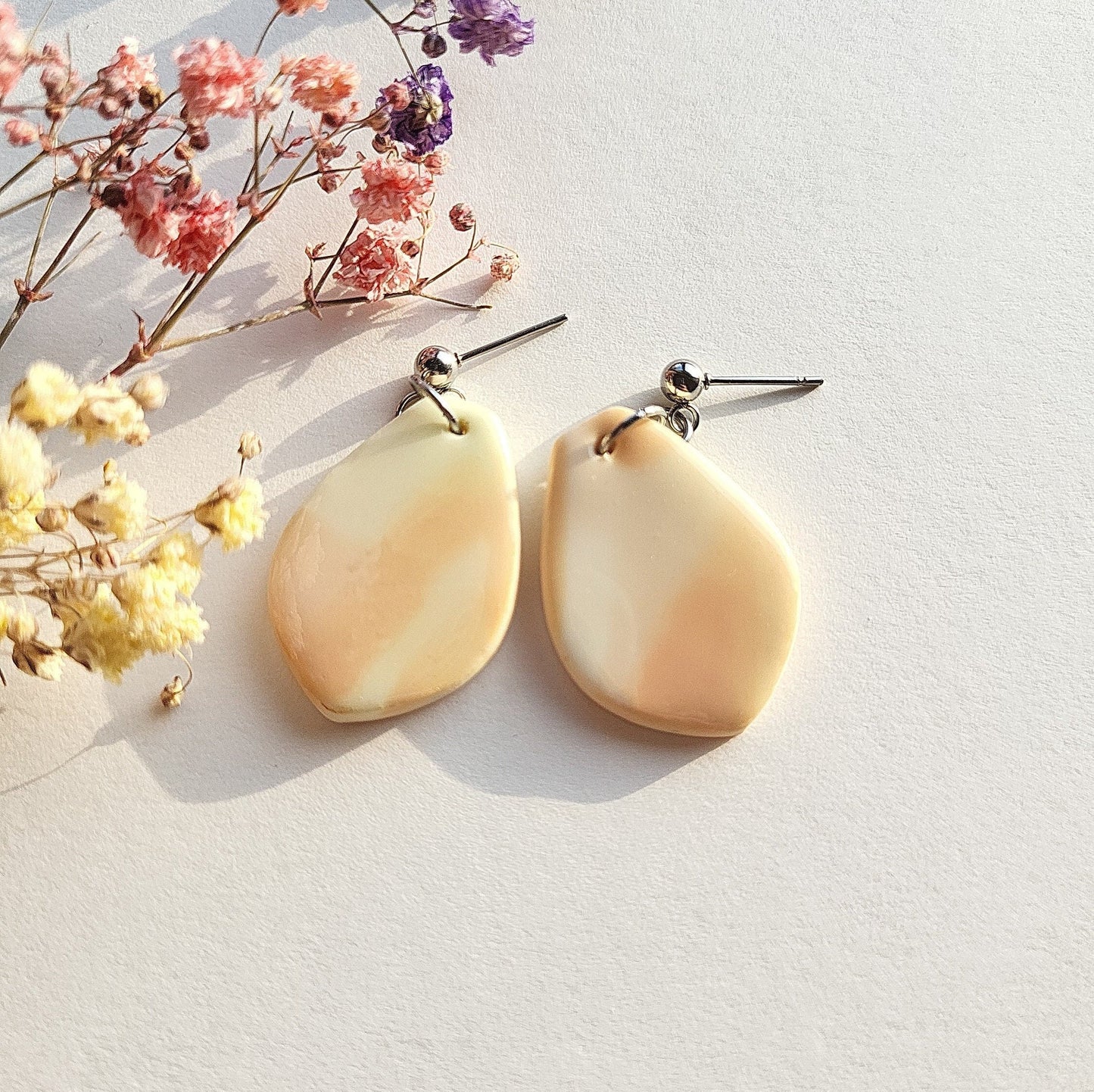 Modern Marble Earrings, Resin Coated Front, Polymer Clay Earrings, Handmade Jewelry