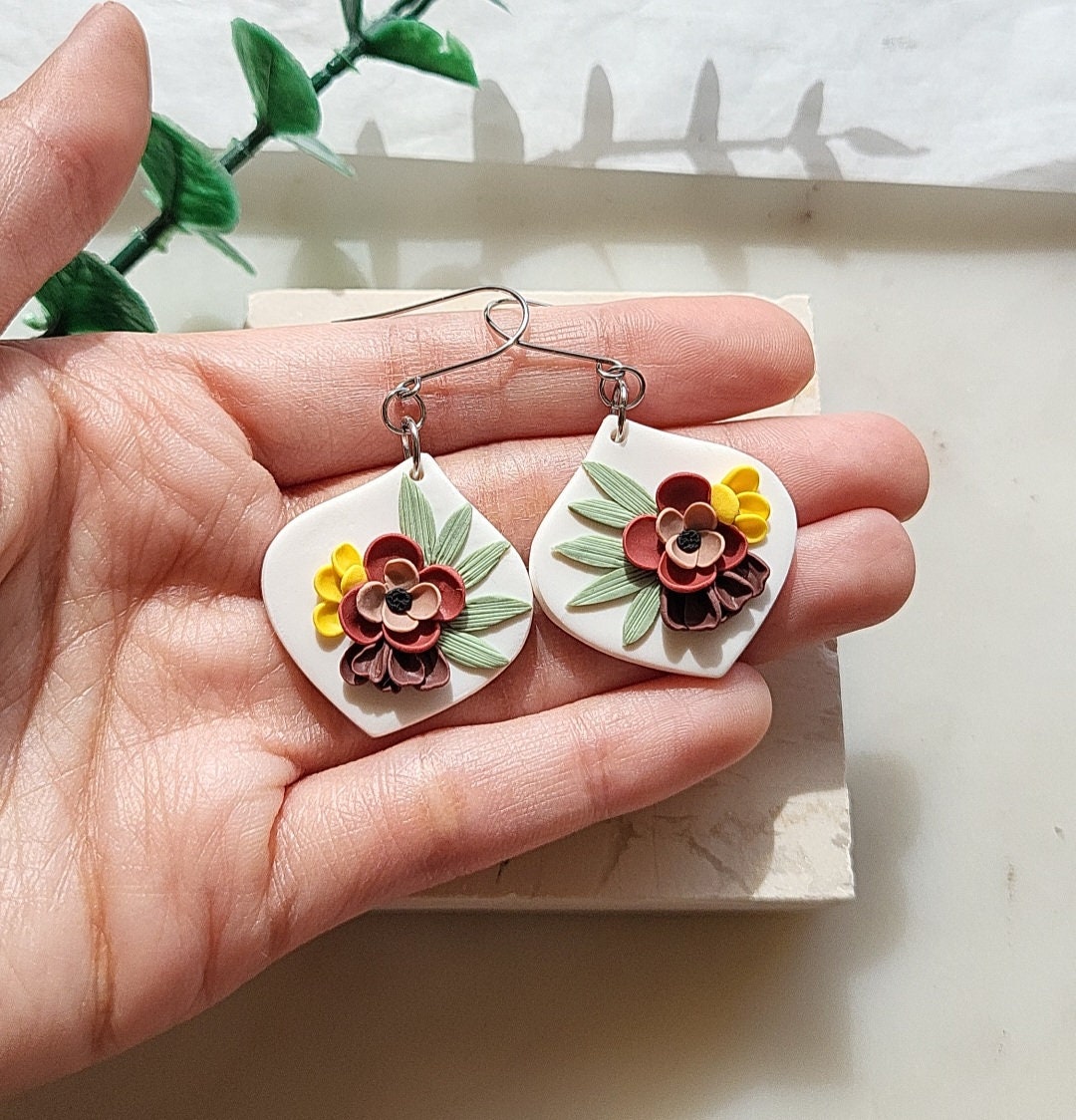 handmade clay floral earrings