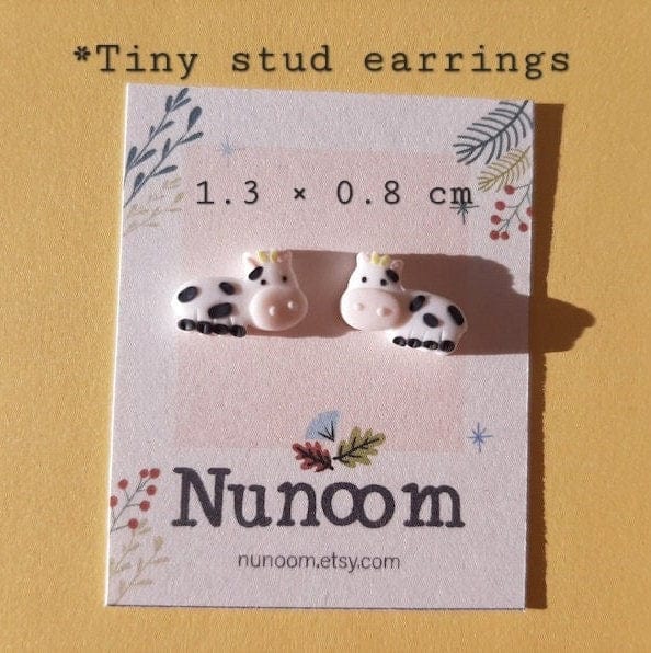 Tiny Cow Stud Earrings - Cute Cow Gifts For Her